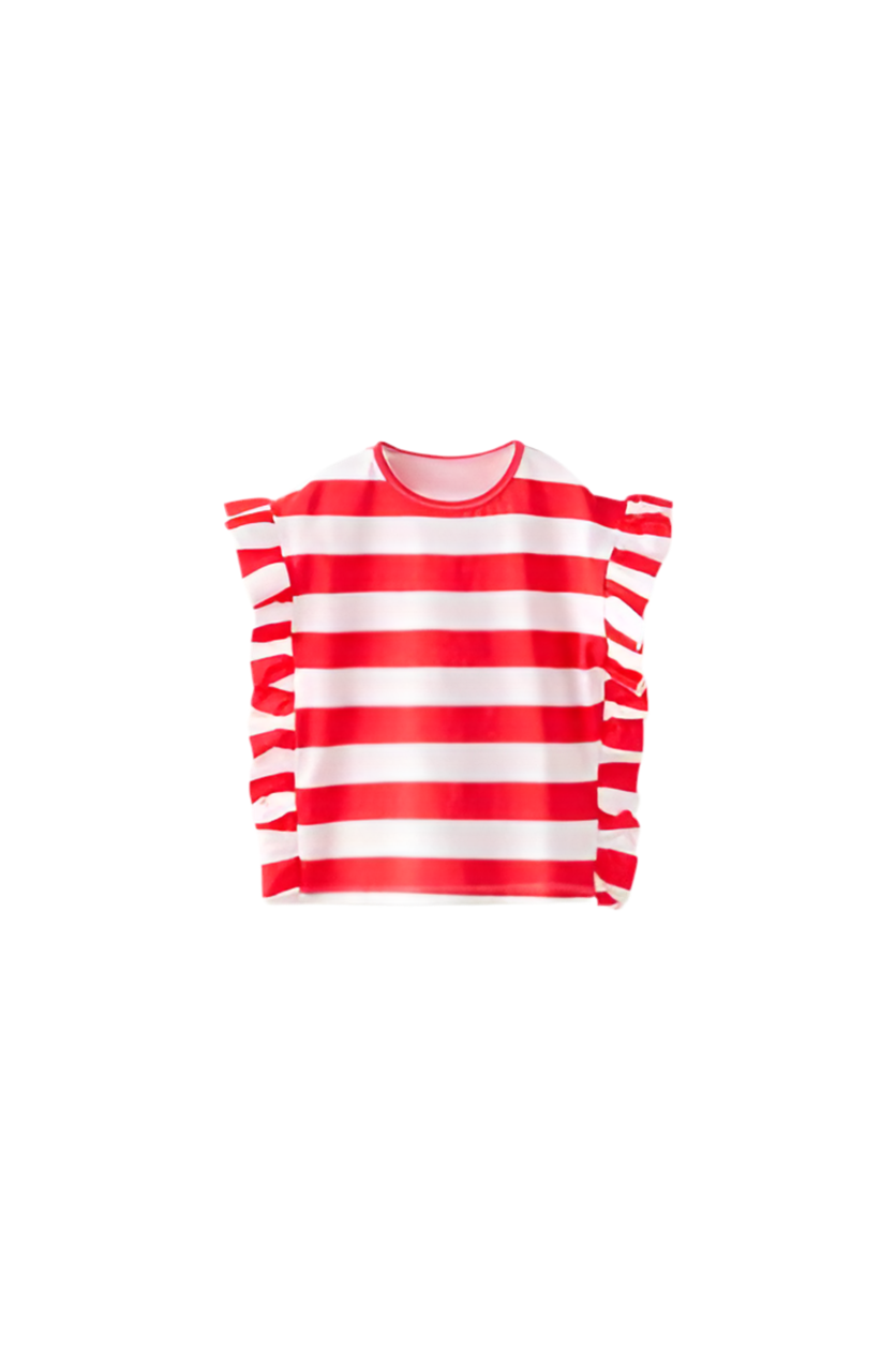 Red Striped T-shirt with Ruffle Trims