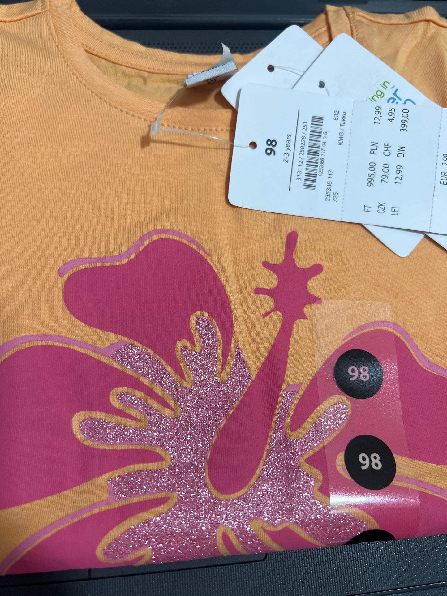 Peach Glittery Flower T-shirt for Girls