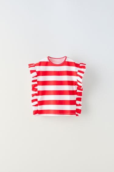 Red Striped T-shirt with Ruffle Trims