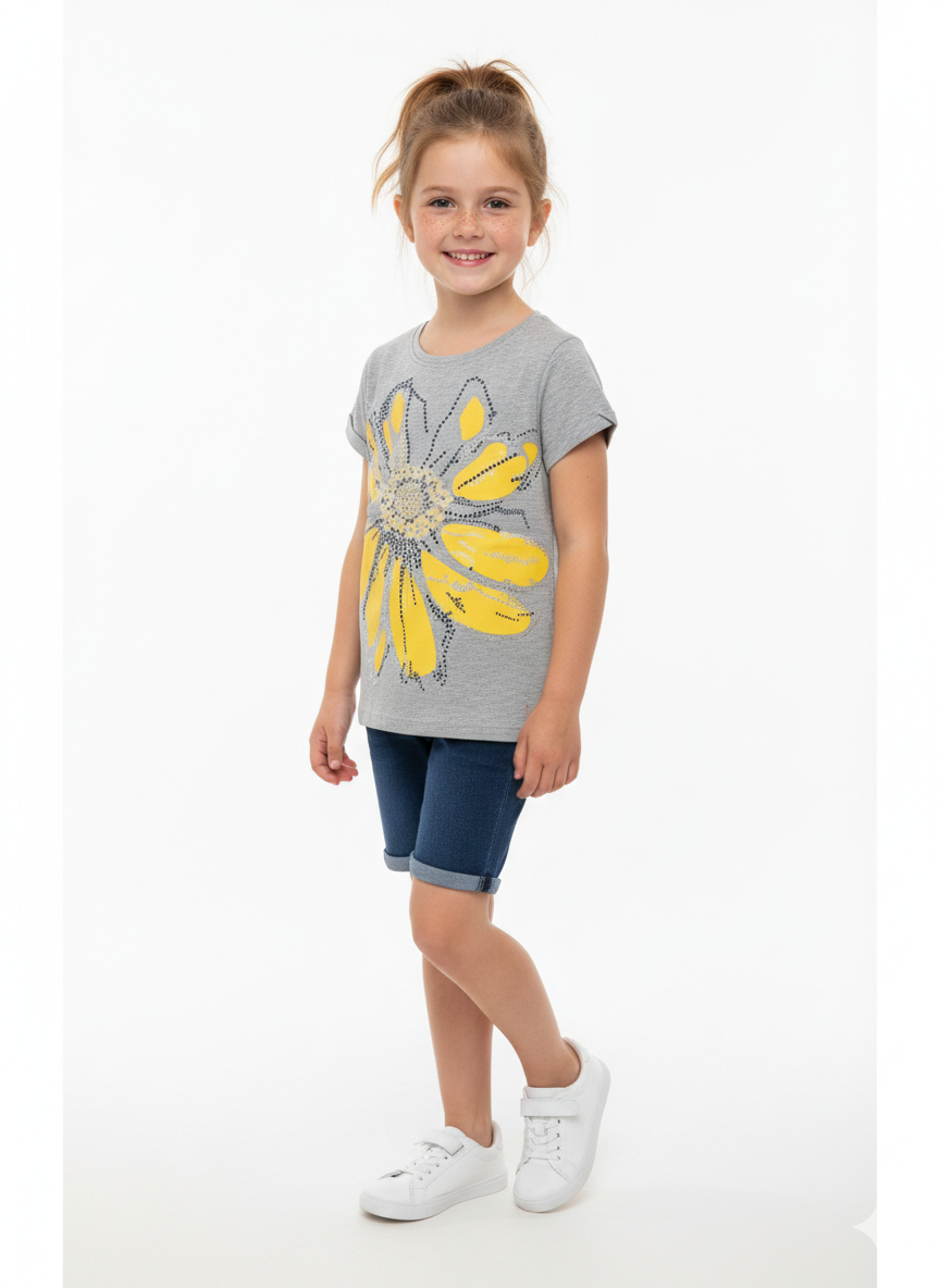 Grey Printed T-shirt for Girls