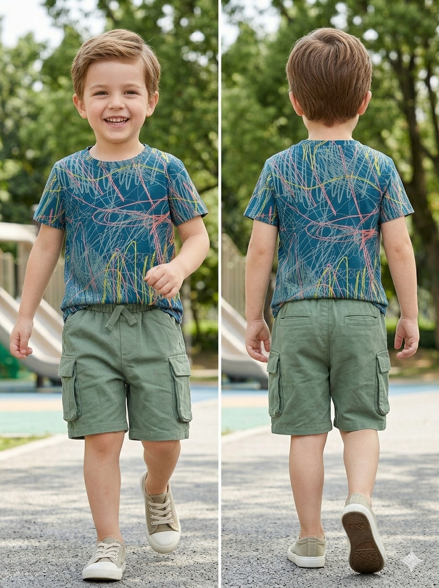 Blue Multi Color Lines 2 PC Set for Boys