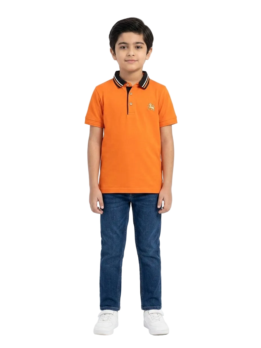 Childhood Branded Orange Polo for boys 8-9 year (minor defect)