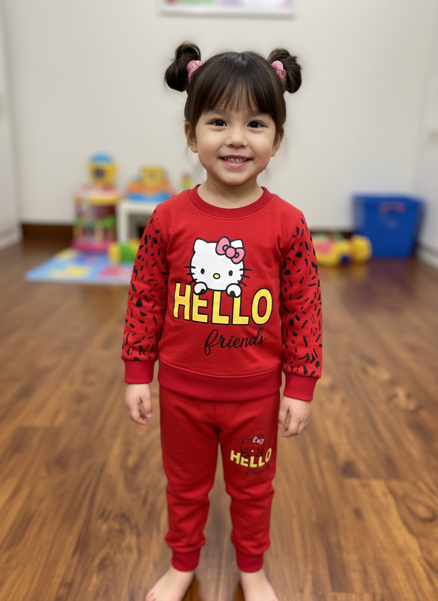 Red Hello Kitty Printed Girls Winter Tracksuit