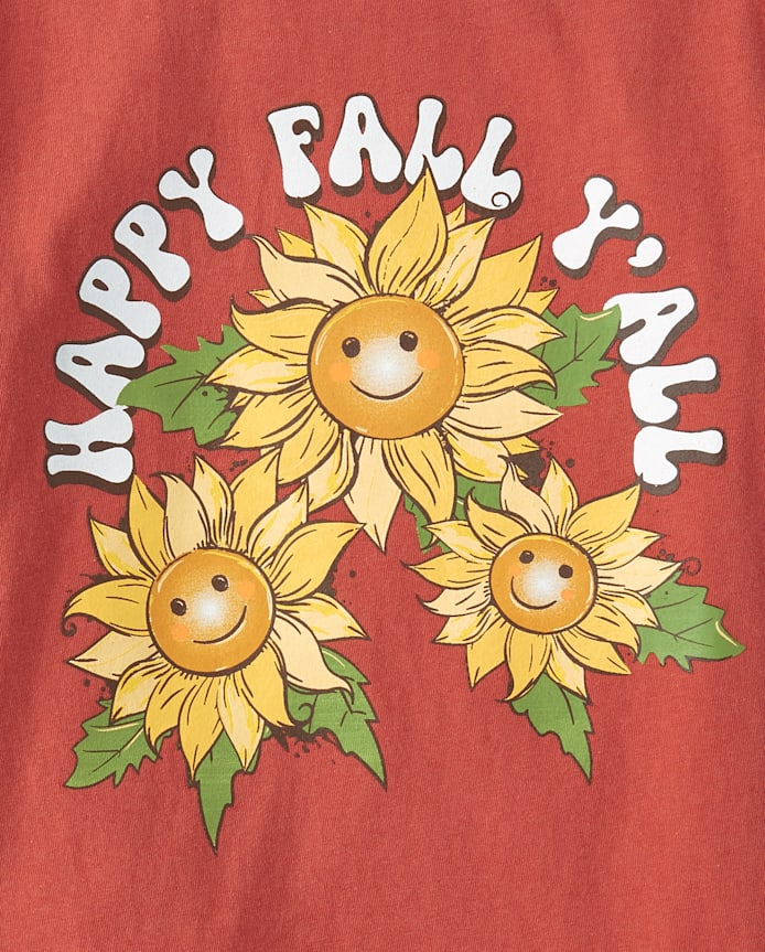 Girl's Happy Fall Graphic Tee - Orange