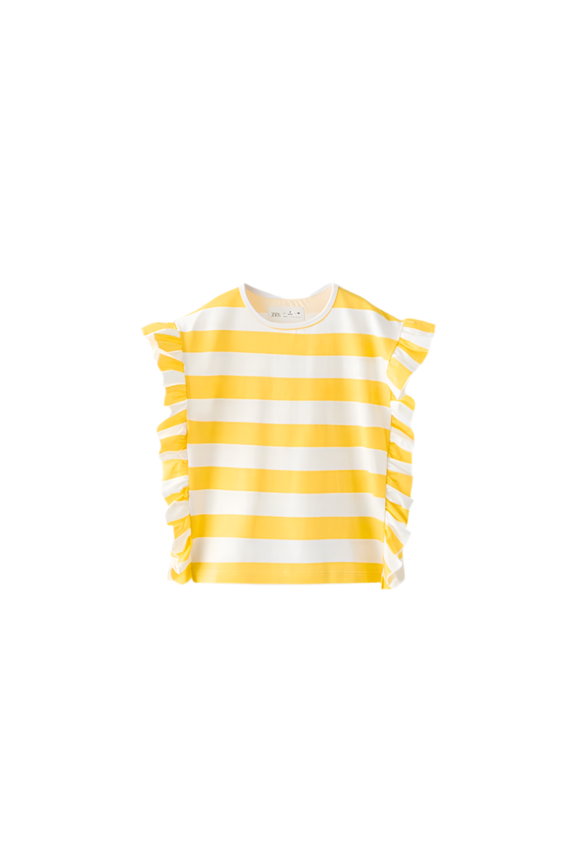 Striped T-shirt with Ruffle Trims