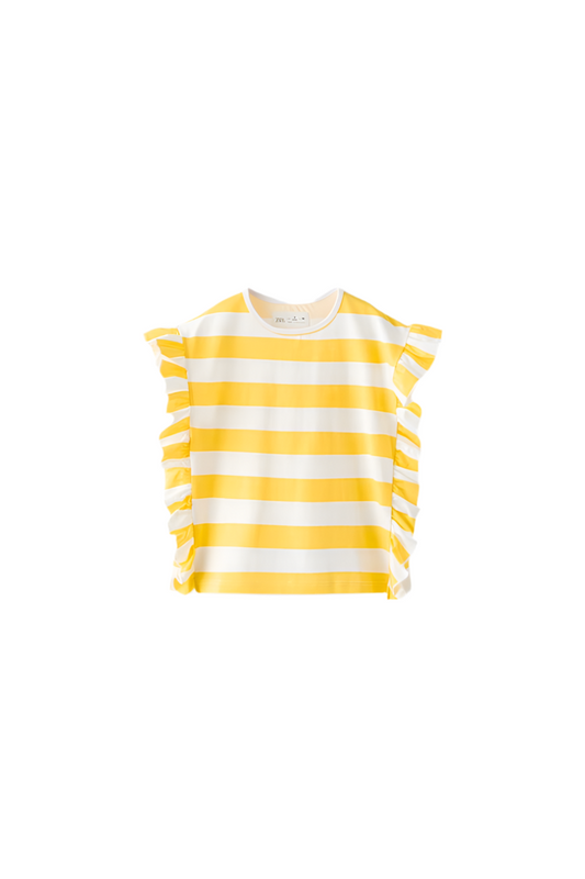 Striped T-shirt with Ruffle Trims
