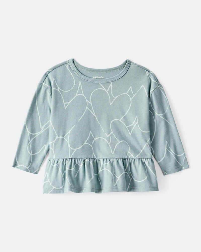 Carter's Baby Girl Heart Print Peplum Top - Green