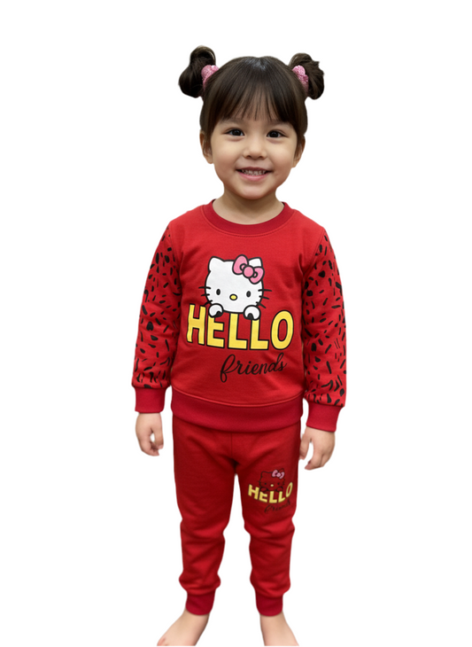 Red Hello Kitty Printed Girls Winter Tracksuit