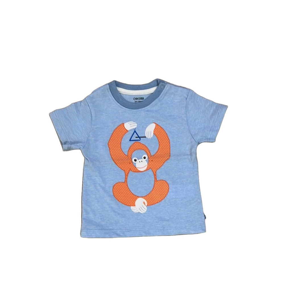 Obaibi branded Embossed Monkey Striped T-shirt