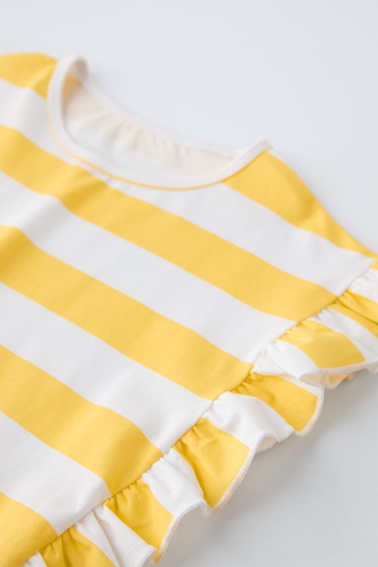 Striped T-shirt with Ruffle Trims