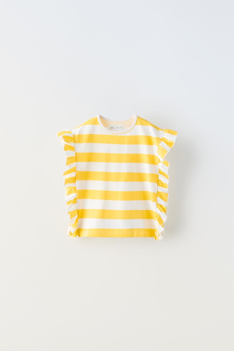Striped T-shirt with Ruffle Trims
