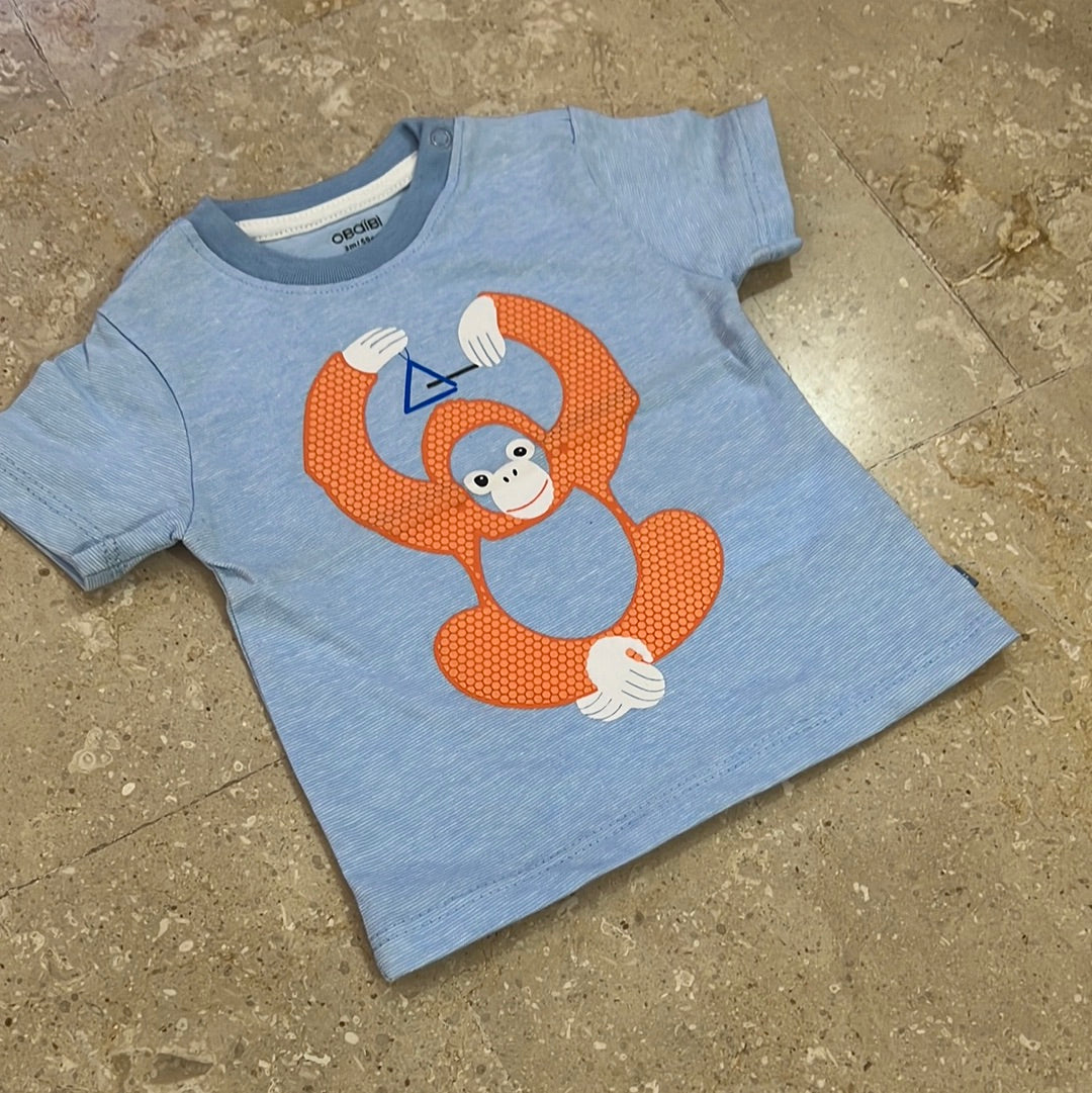 Obaibi branded Embossed Monkey Striped T-shirt