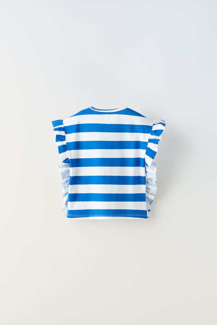 Blue T-shirt with Ruffled Trims