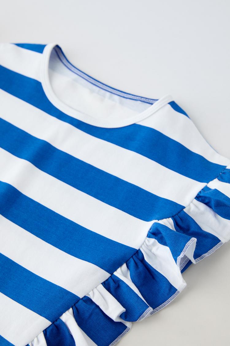 Blue T-shirt with Ruffled Trims