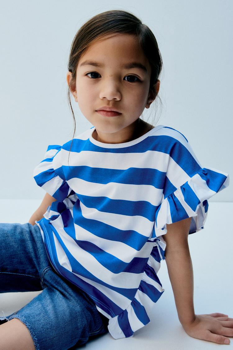 Blue T-shirt with Ruffled Trims