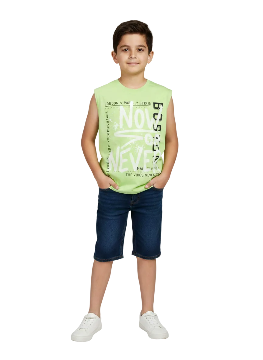 Neon Green Boys Sleeveless T-shirt