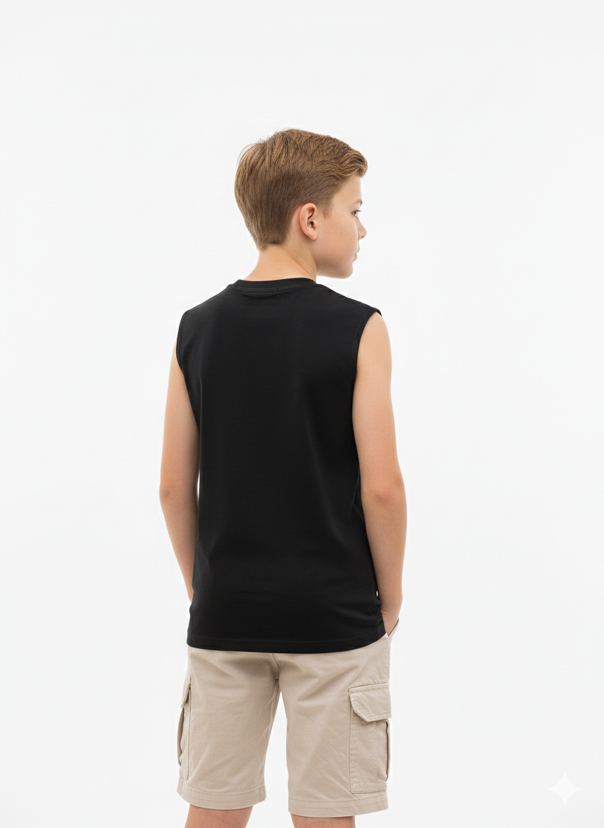 Black NY Printed Boys Sleeveless T-shirt