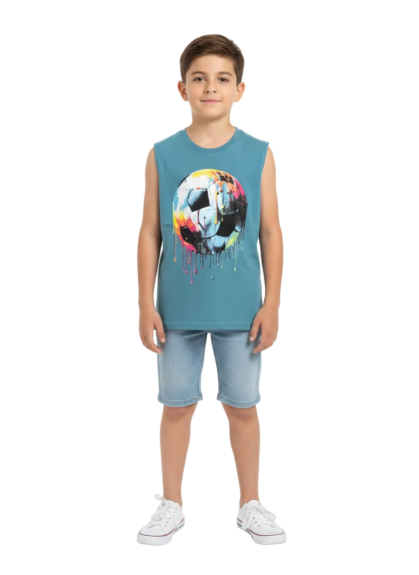 Blue Printed Boys Sleeveless T-shirt