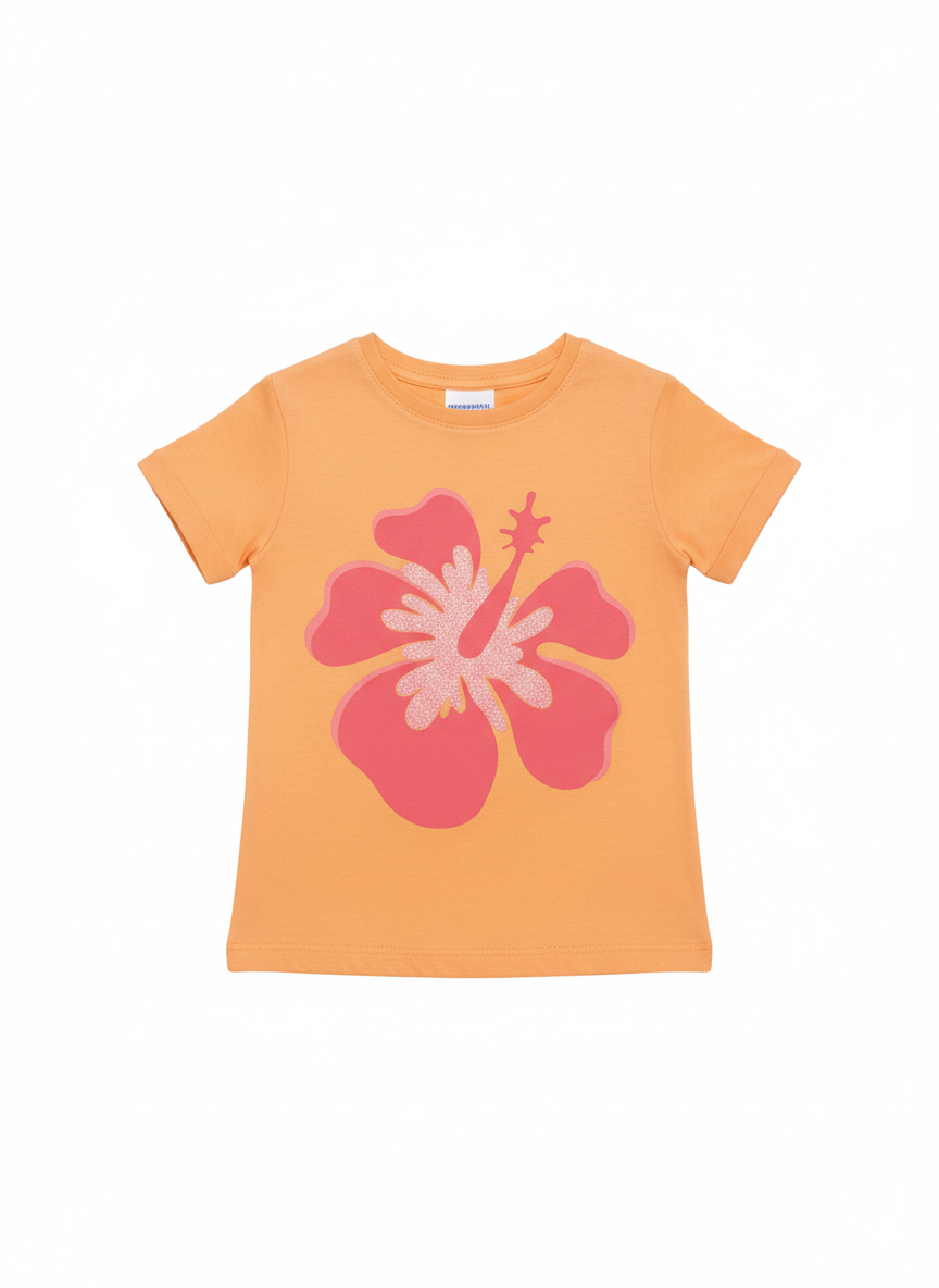 Peach Glittery Flower T-shirt for Girls