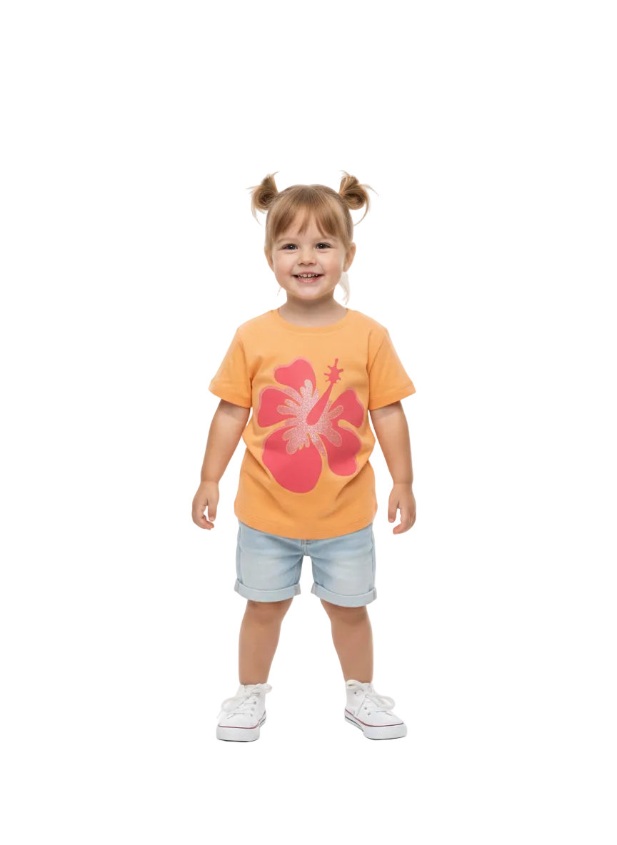 Peach Glittery Flower T-shirt for Girls