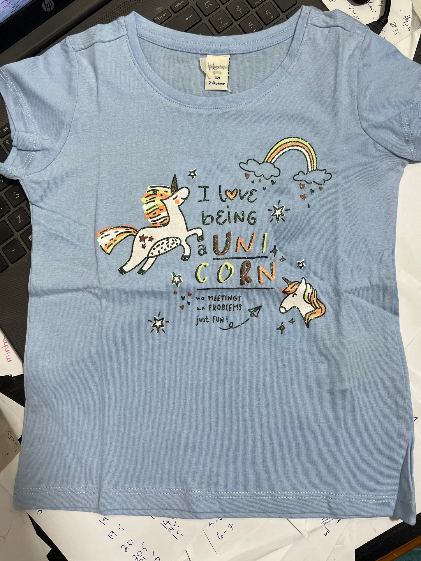 Blue Unicorn Printed T-shirt for Girls