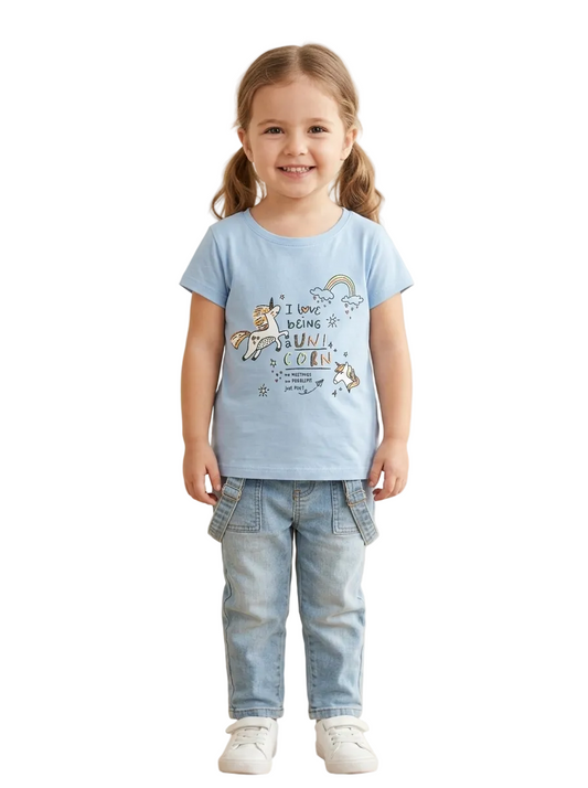 Blue Unicorn Printed T-shirt for Girls