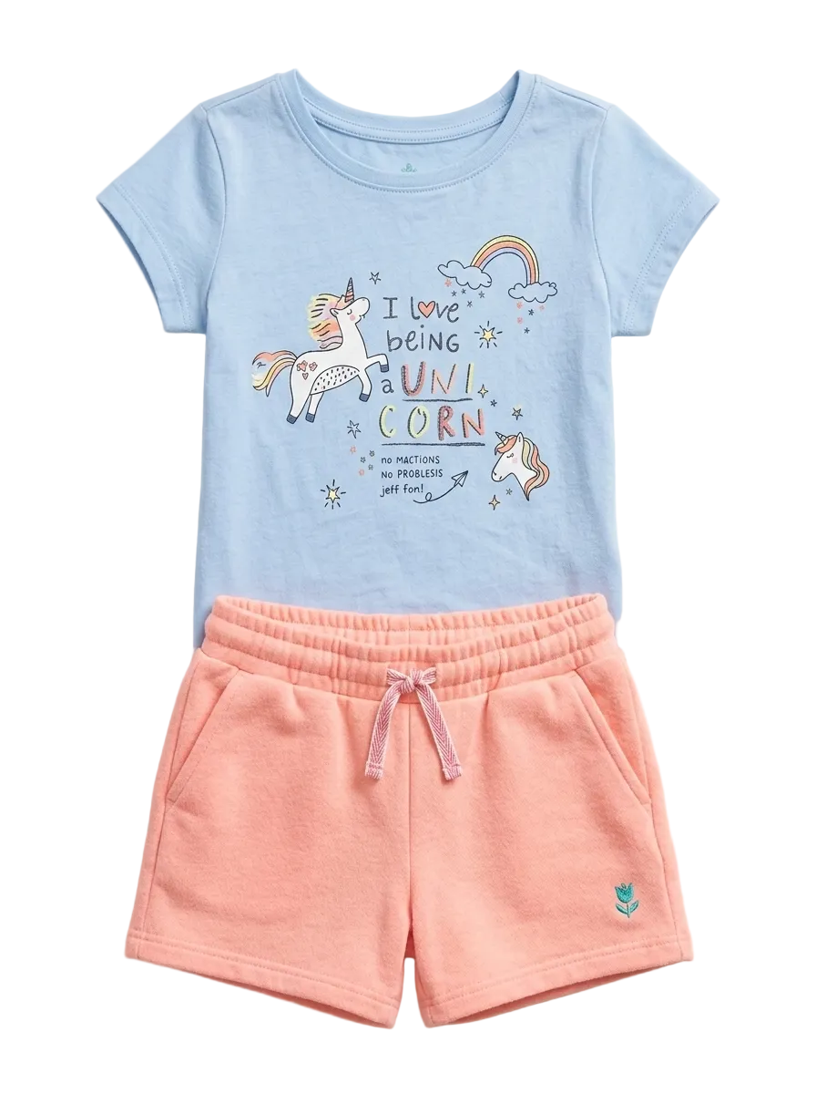 Blue Unicorn Printed 2 PC Set for Girls