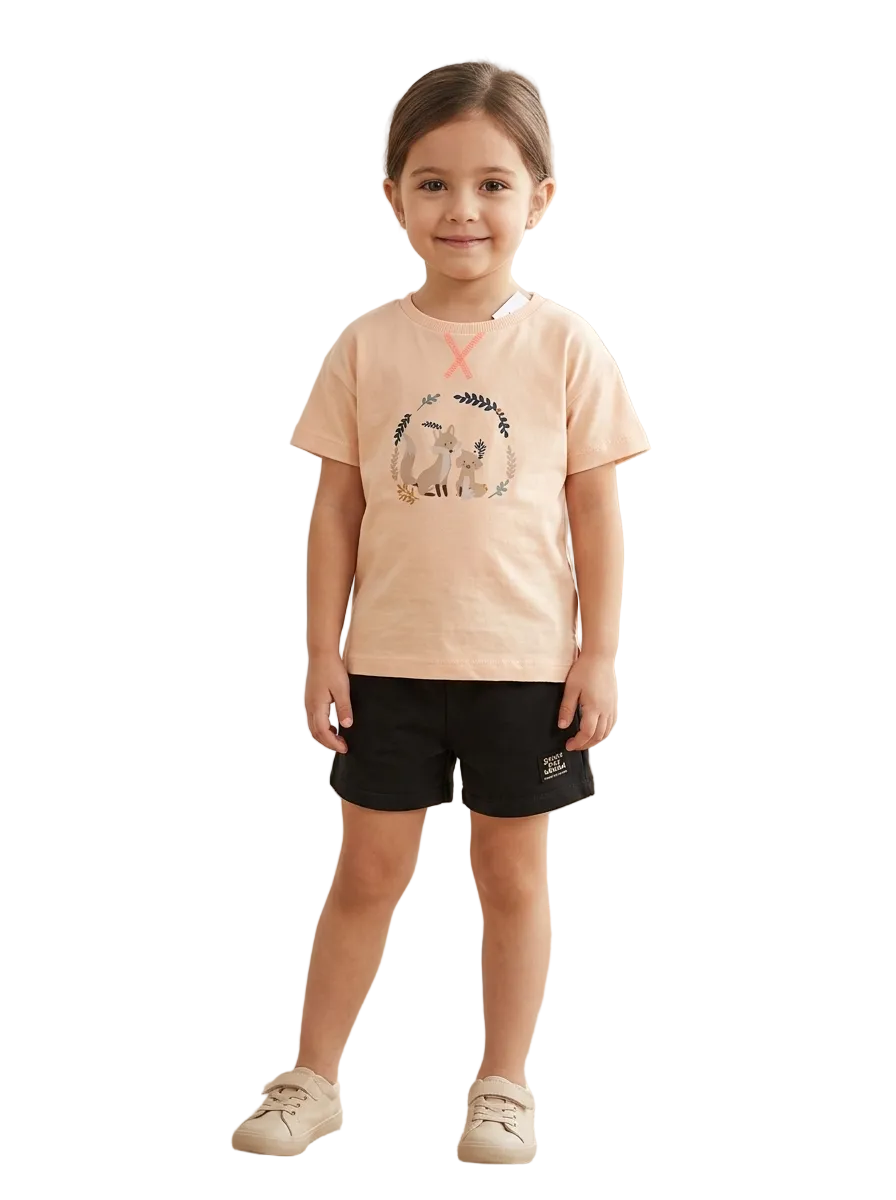 Peach 2 PC Printed Set for Girls