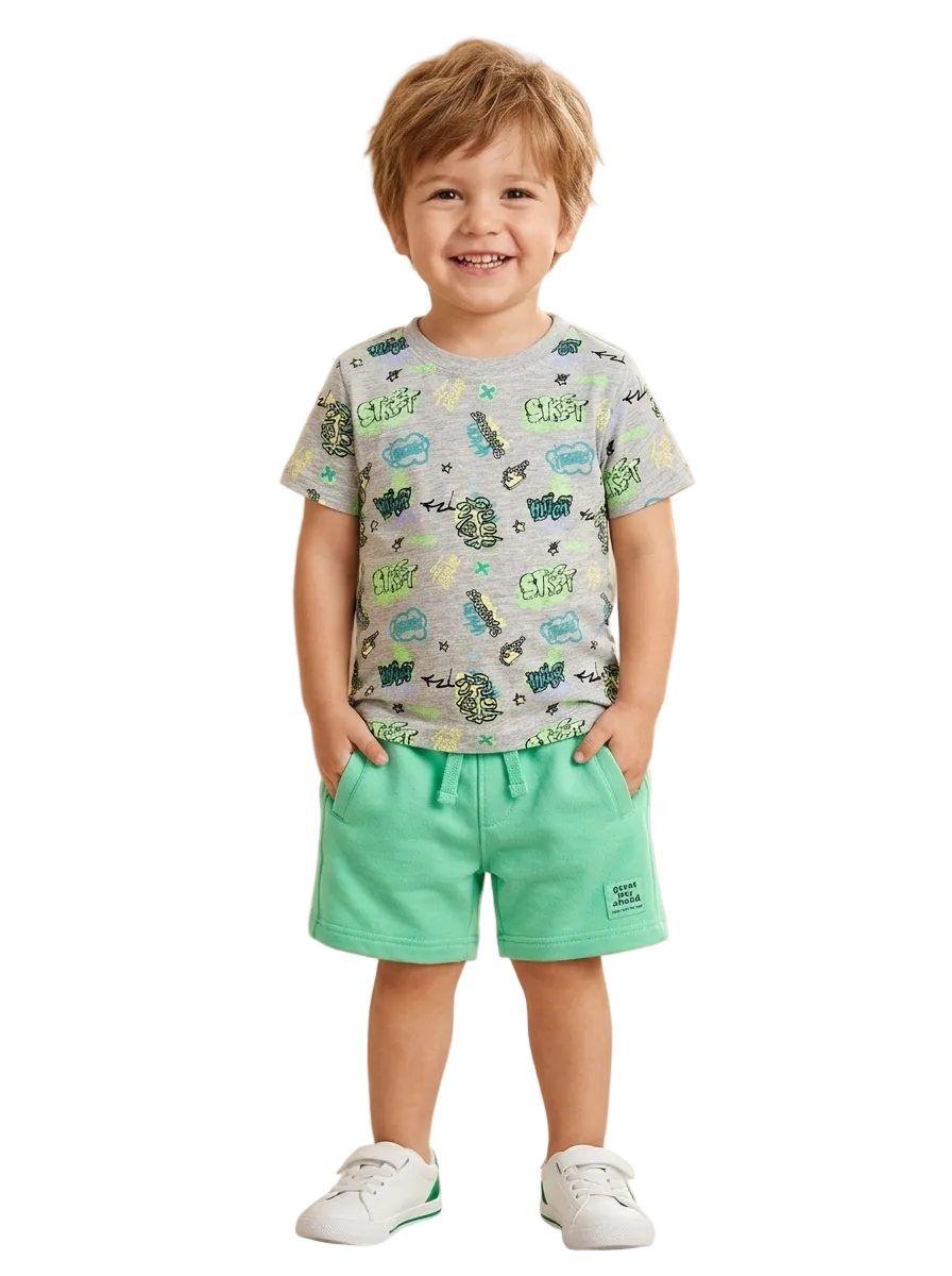 Grey Graffiti Style Printed 2 PC Set for Boys