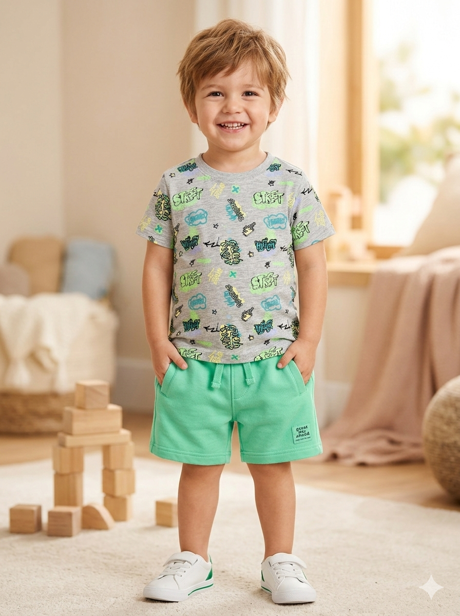 Grey Graffiti Style Printed 2 PC Set for Boys