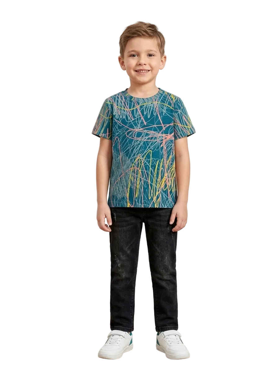 Blue Multi Color Lines 2 PC Set for Boys