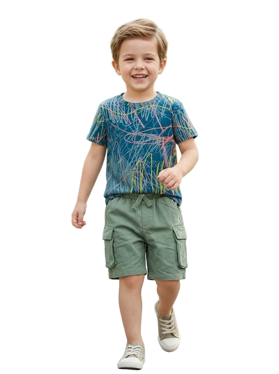 Blue Multi Color Lines 2 PC Set for Boys