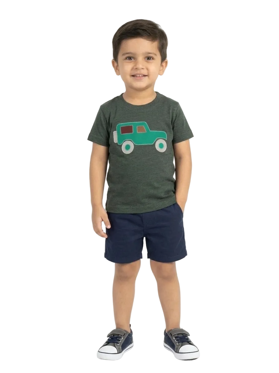Green Car Embroidered T-shirt for Boys