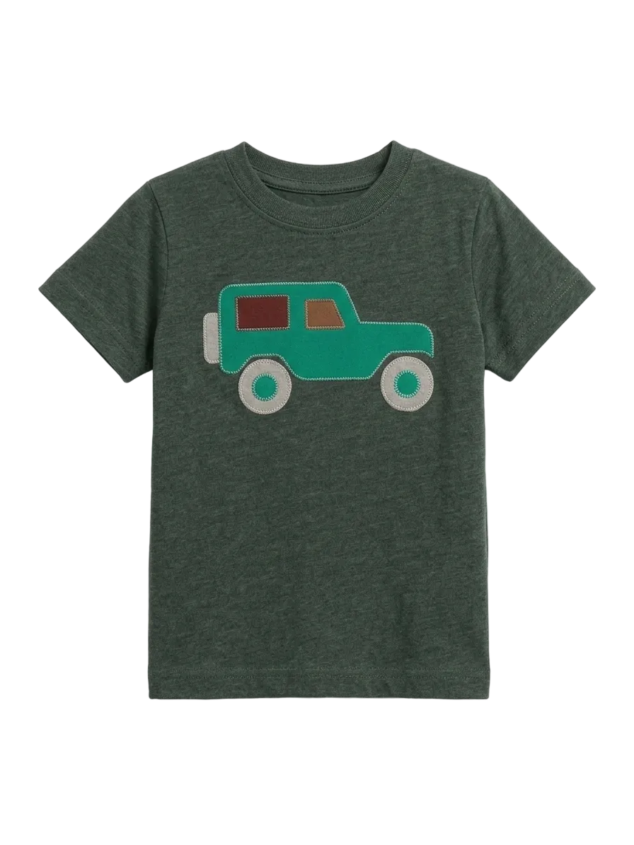 Charcoal Green Car Embroidered 2 PC Set for Boys