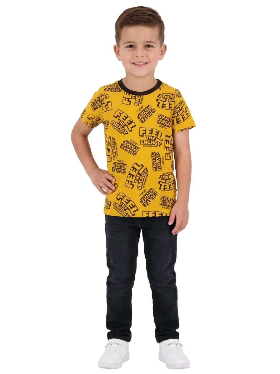 Dark Yellow Printed T-shirt for Boys
