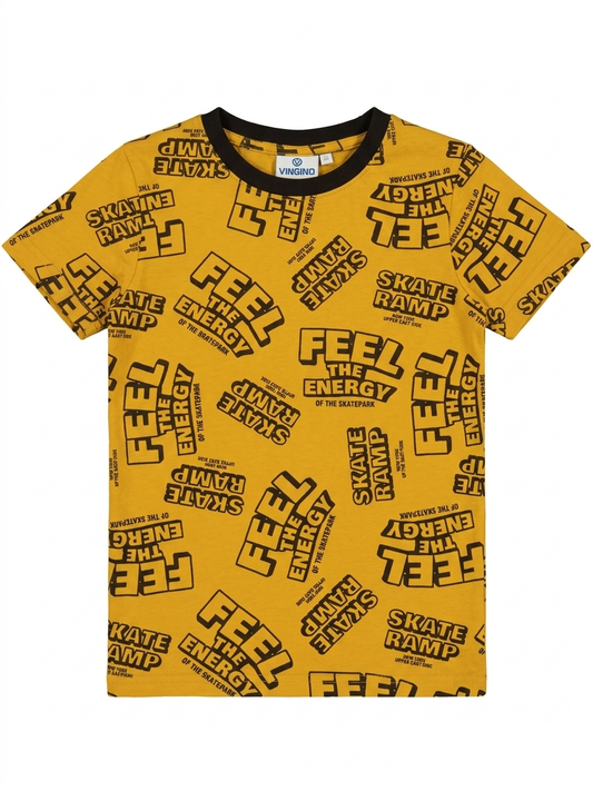 Dark Yellow Printed T-shirt for Boys