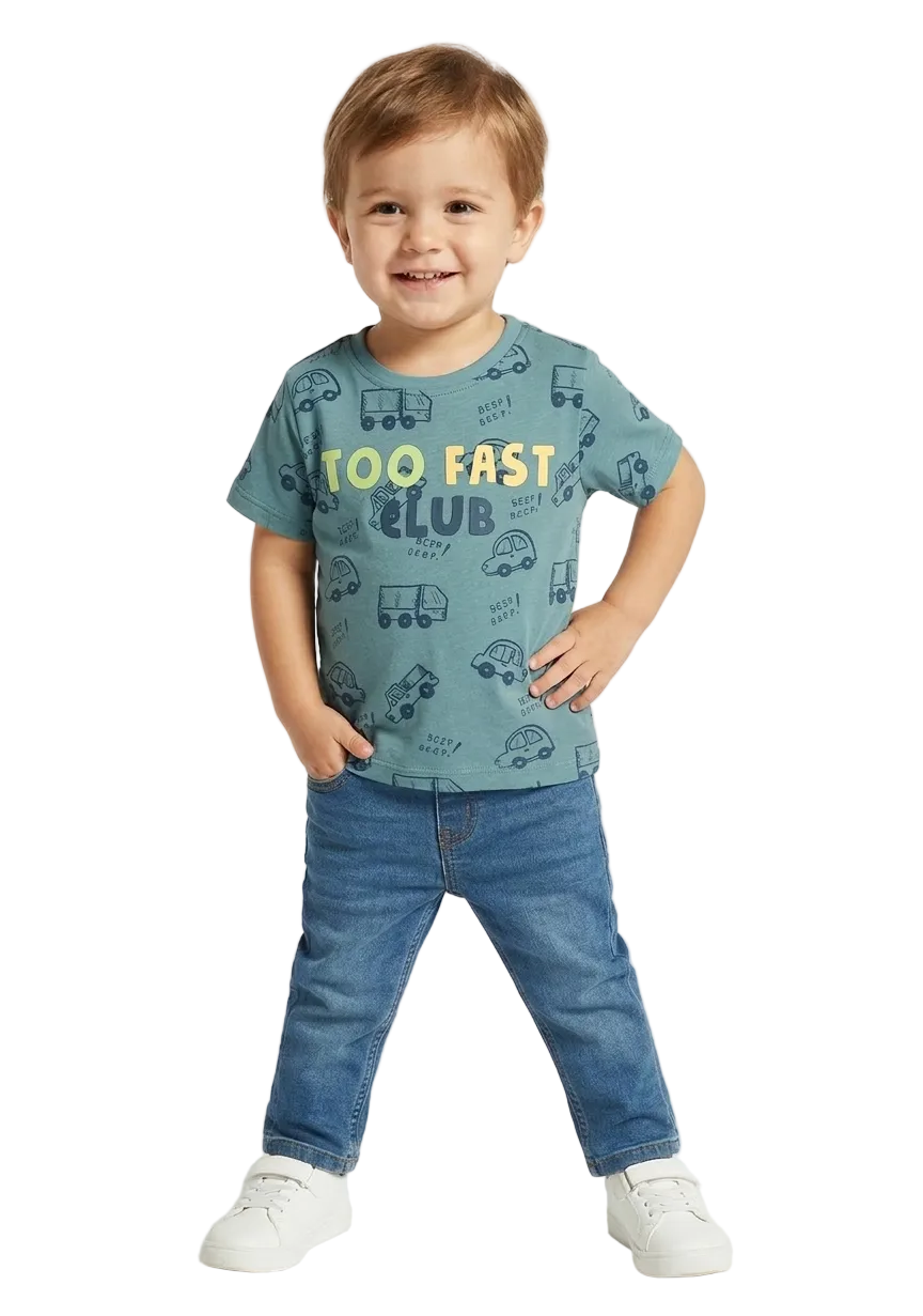 Max branded Car Print Soft Cotton T-shirt (12-18 months)