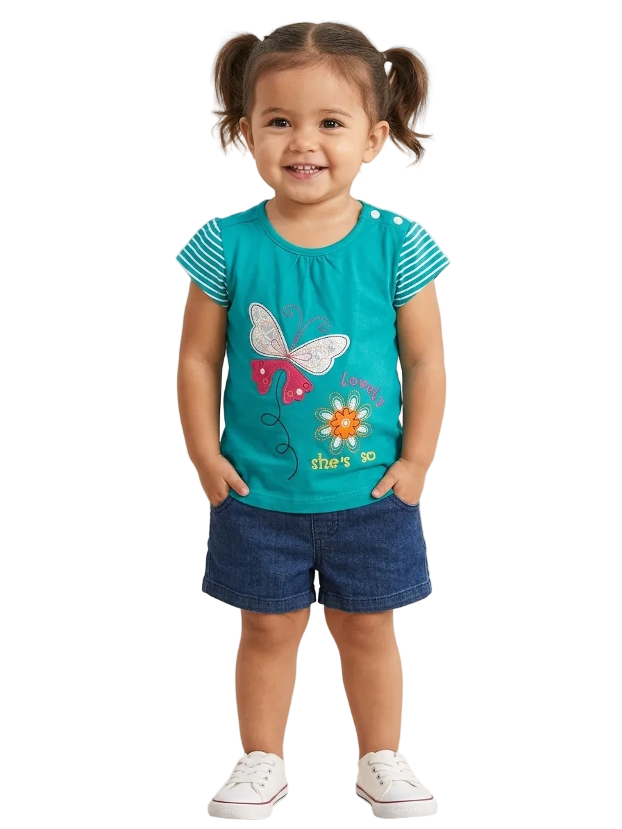 Girls Green Butterfly Embroidered Tee Shirt (minor defect)
