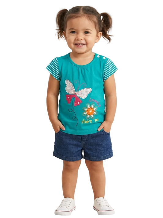 Girls Green Butterfly Embroidered Tee Shirt (minor defect)