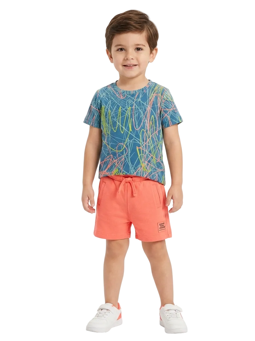 Blue Multi Color Lines Style Printed T-shirt for Boys