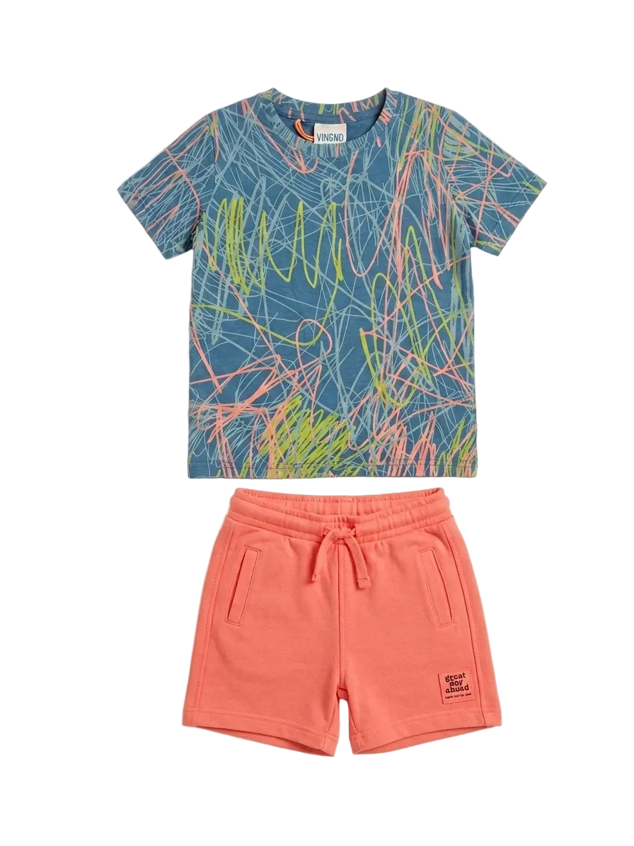 Blue Multi Color Lines Style Printed T-shirt for Boys