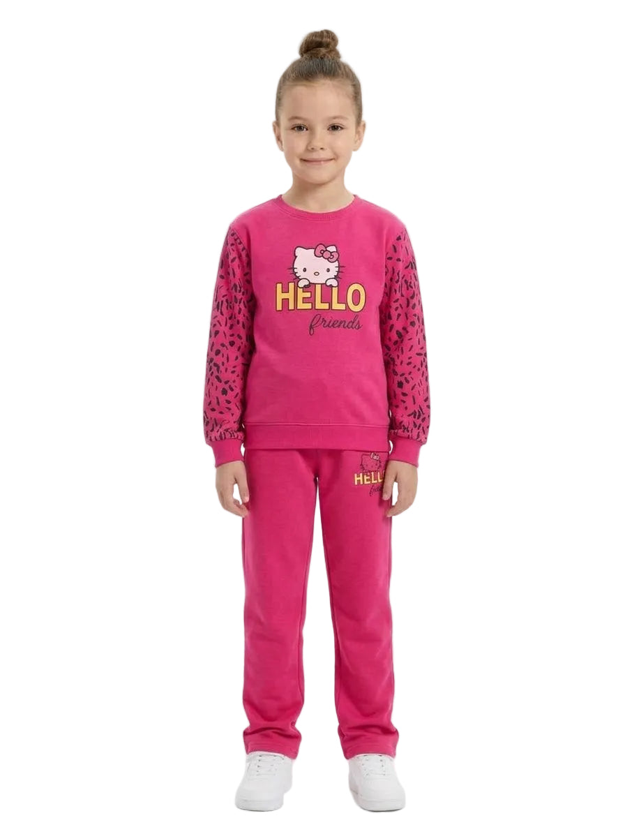 Pink Hello Kitty Printed Girls Winter Tracksuit