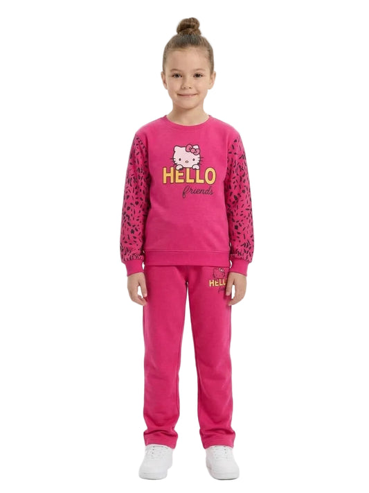 Pink Hello Kitty Printed Girls Winter Tracksuit