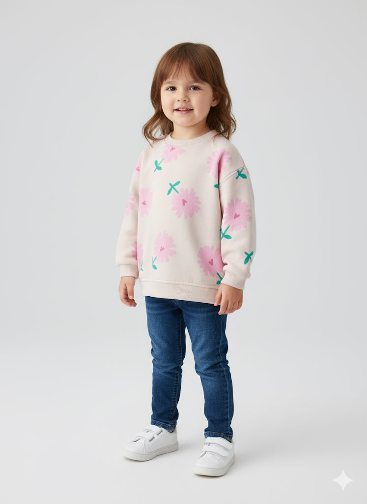Pink Flower Sweatshirt for Baby Girls