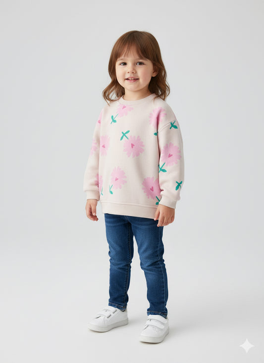 Pink Flower Sweatshirt for Baby Girls