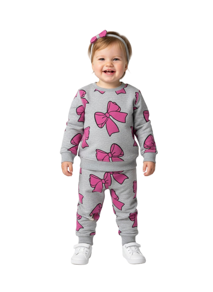 Cute Bows Printed 2 PC Winter Set
