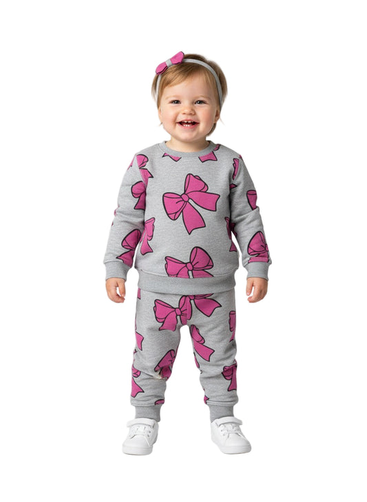 Cute Bows Printed 2 PC Winter Set