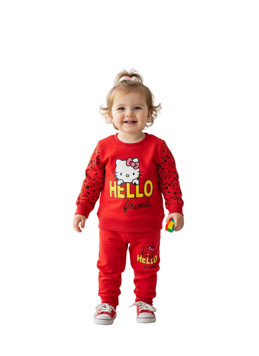 Red Hello Kitty Printed Girls Winter Tracksuit