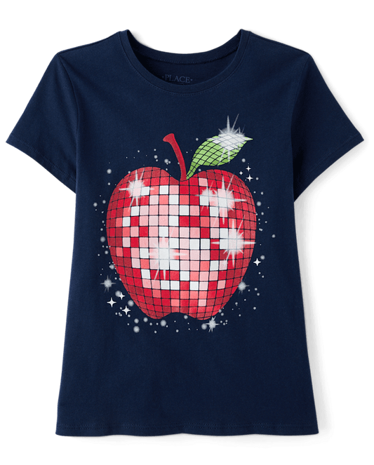 Girl's Disco Apple Graphic Tee - Blue