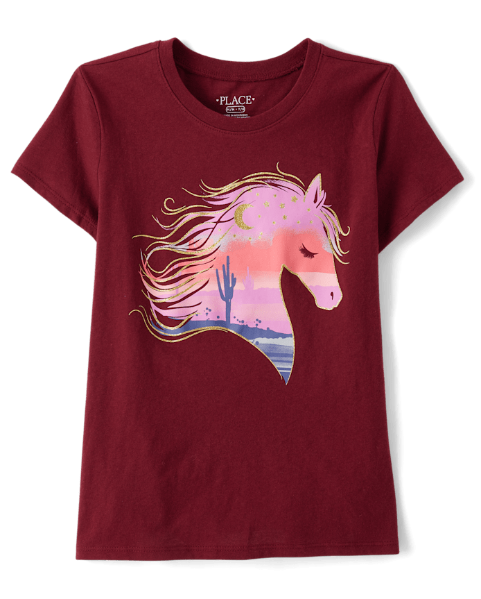 Girl's Desert Horse Graphic Tee - Burgundy